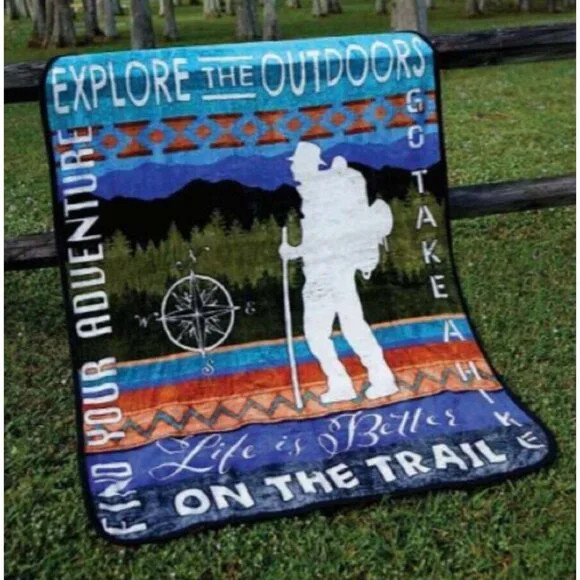 New Hiking Hiker Thick Plush Throw Gift Blanket Outdoors Explore Mountain Trail - Picture 1 of 3